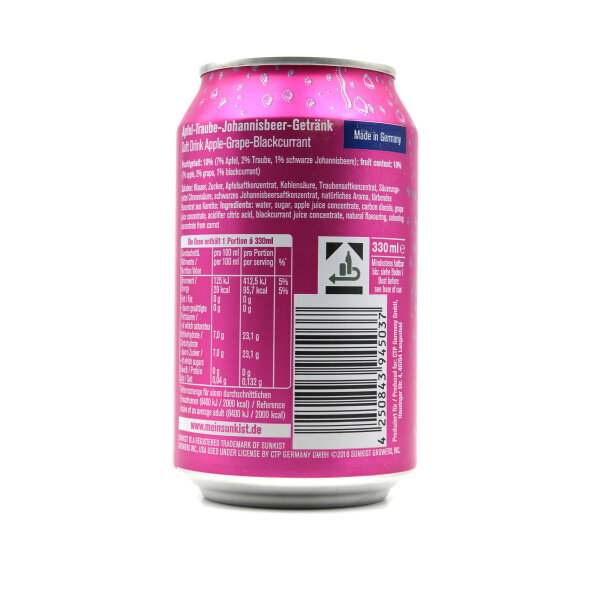Sunkist Fruit Mix Apple-Grape-Blackcurrant 330 ml Dose Erfrischungsgetränk