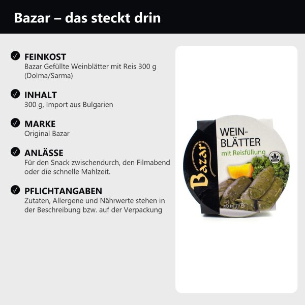 Bazar Gefüllte Weinblätter mit Reis 300 g (Dolma/Sarma)