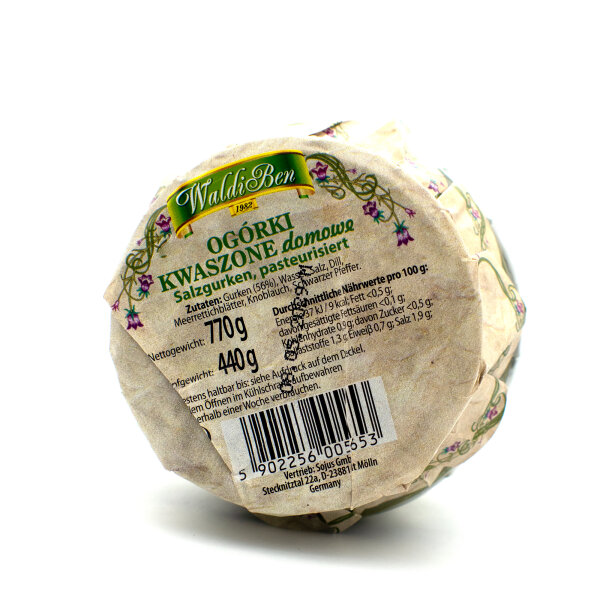 WaldiBen Ogórki kwaszone hausgemachte Salzgurken 770 g