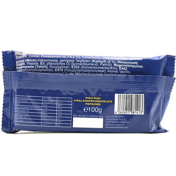 Dubai Style Schokolade Pistachio 100g by Hashtag Schmeckt