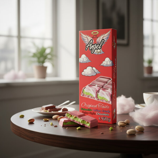 Angel Style Ruby 60g – Pistaziencreme & Pismaniye in weißer Himbeer-Schokolade