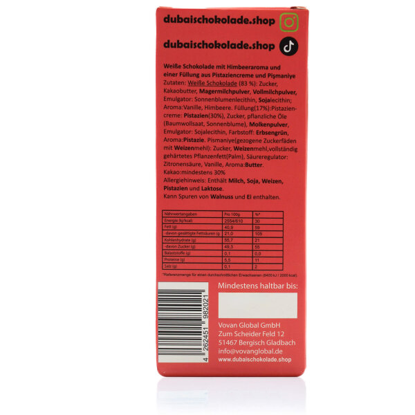 Angel Style Ruby 60g – Pistaziencreme & Pismaniye in weißer Himbeer-Schokolade