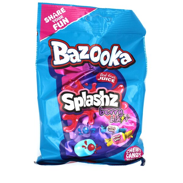 Bazooka Splashz Berry Blast 120 g – Kaubonbons mit flüssiger Gel-Füllung, Beerengeschmack
