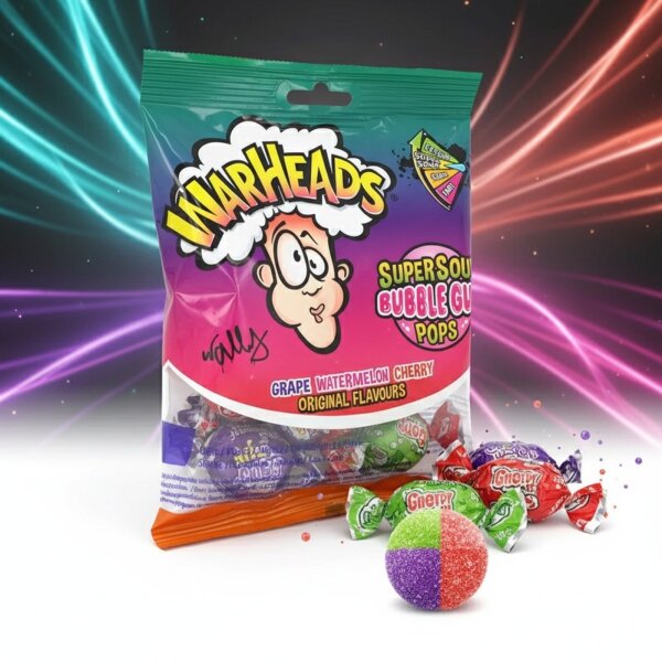 Warheads Super Sour Bubble Gum Pops 100g