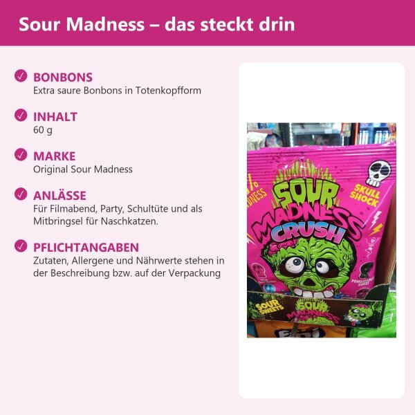 Sour Madness Crush Skull Shock Bonbons 60g