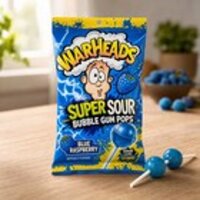 Warheads Super Sour Bubble Gum Pops Blue Raspberry 105g