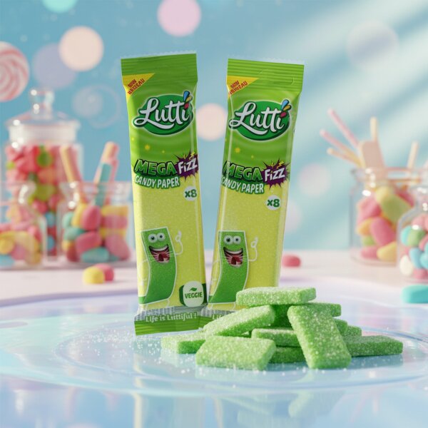 Lutti Mega Fizz Candy Paper 15g Apfel & Zitrone Veggie