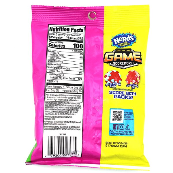 Nerds Gummy Clusters Cherry Lemonade Blitz 141 g – knusprige Fruchtgummi-Cluster Kirsch-Limonade, USA Import