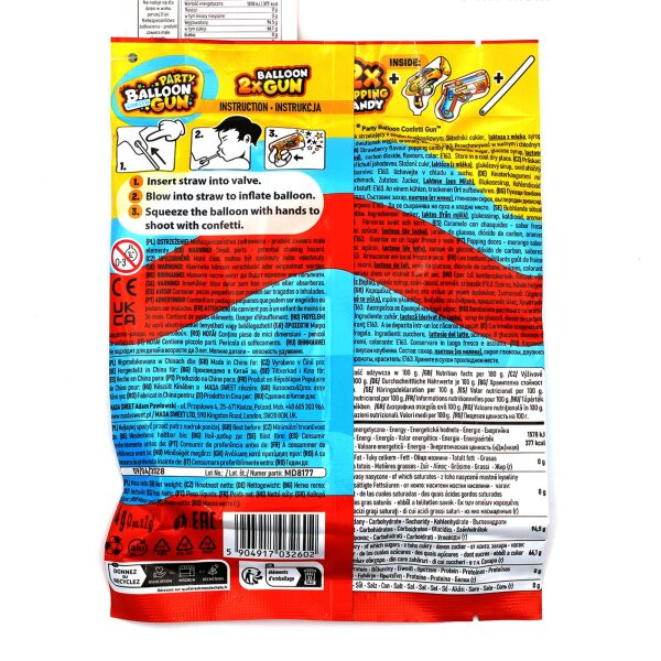 Johny Bee Party Balloon Gun 2x Ballon + 2x Popping Candy 77g