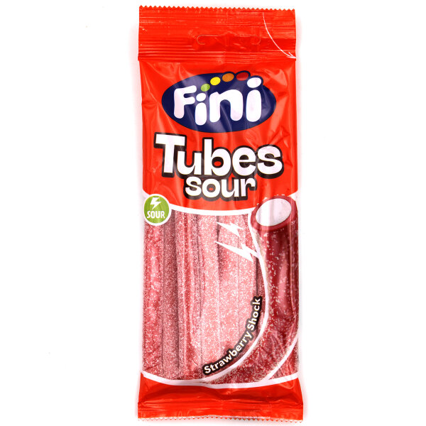 Fini Tubes Sour Strawberry Shock – Saure Erdbeer-Röllchen, 90g