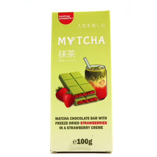 MYTCHA Matcha Strawberry – Weiße Schokolade mit Erdbeer-Creme & gefriergetrockneten Erdbeeren (100 g)