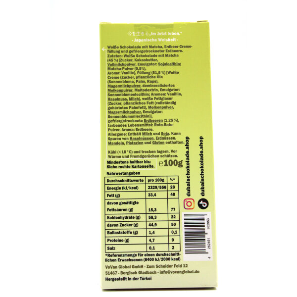 MYTCHA Matcha Strawberry – Weiße Schokolade mit Erdbeer-Creme & gefriergetrockneten Erdbeeren (100 g)