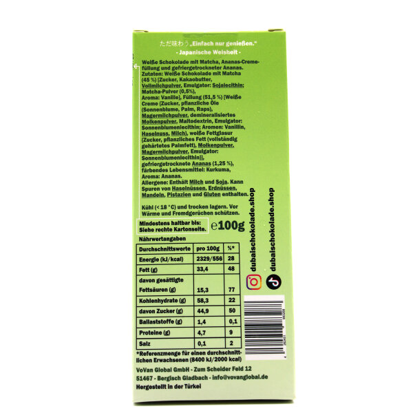 MYTCHA Matcha Pineapple – Weiße Schokolade mit Ananas-Creme und gefriergetrockneter Ananas (100 g)
