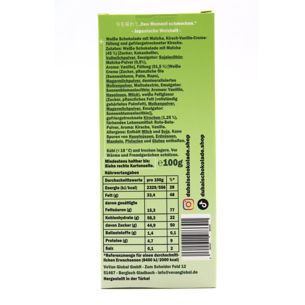 MYTCHA Matcha Sour Cherry (100 g) – Weiße Matcha-Schokolade mit Kirsche & Vanille