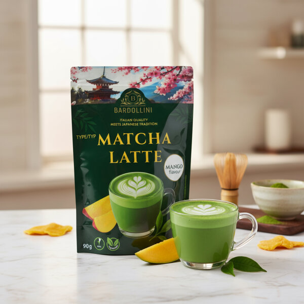 Bardollini Matcha Latte Mango 90 g – Matcha-Getränkepulver mit Mango-Geschmack