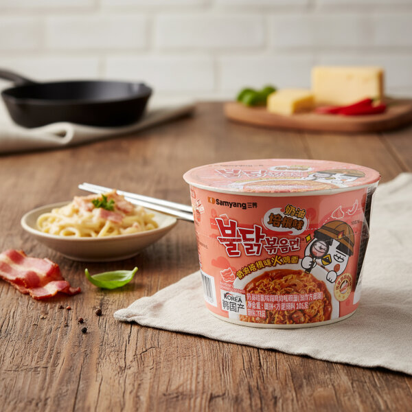 Samyang Buldak Ramen Bacon Cheese 105 g Bowl – Scharfe koreanische Instant-Nudeln