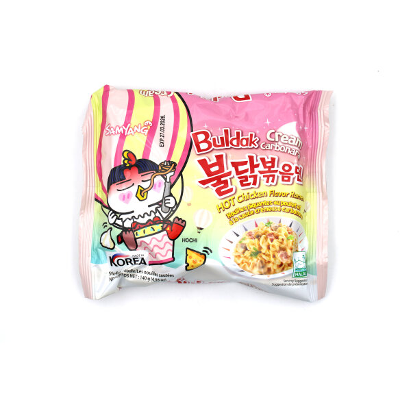 Samyang Buldak Cream Carbonara 140 g – Scharfe koreanische Ramen mit cremiger Sauce