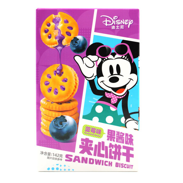 Disney × BinQi Blueberry Sandwich Biscuits – Blaubeer-Doppelkekse mit Fruchtfüllung (142 g)