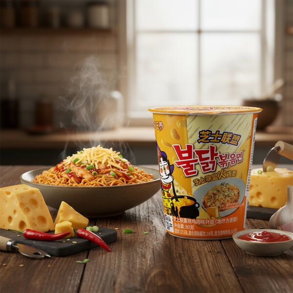 Samyang Buldak Cheese Cup Ramen – Koreanische scharfe Instant-Nudeln mit Käsegeschmack (80 g)