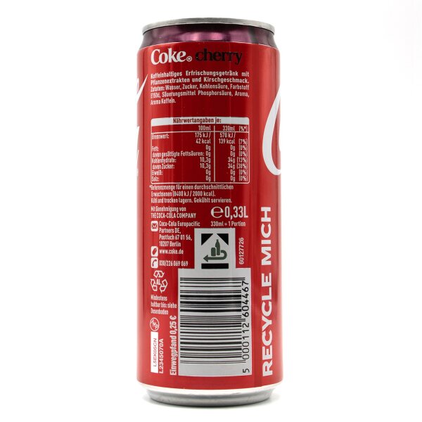 Coca Cola Cherry 330ml Dose – Erfrischendes Kirsch-Cola Getränk