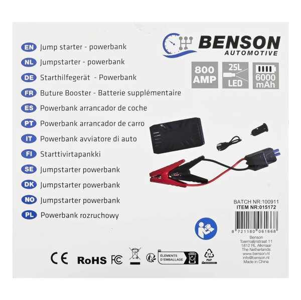 Benson Jumpstarter 800A 6000mAh – Starthilfe Powerbank