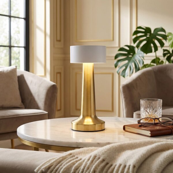 LED Tischlampe wiederaufladbar dimmbar touch Gold display