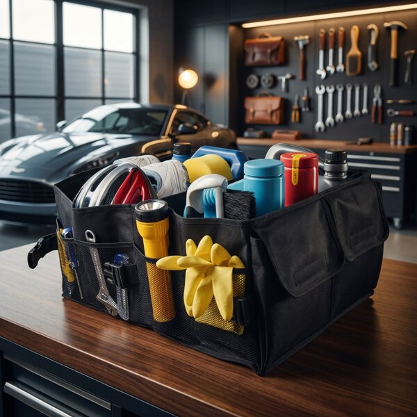 Benson Automotive Kofferraum Organizer faltbar ca. 50 x 37 x 26 cm – mit Tragegriffen & Klettbefestigung