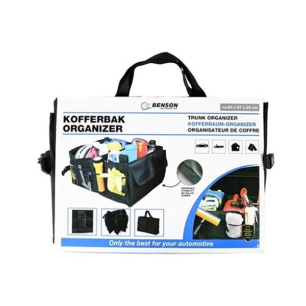 Benson Automotive Kofferraum Organizer faltbar ca. 50 x 37 x 26 cm – mit Tragegriffen & Klettbefestigung