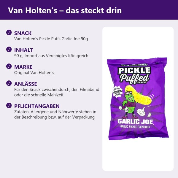 Van Holtens Pickle Puffs Garlic Joe 90g