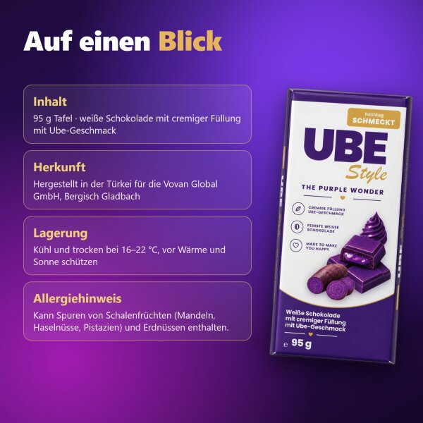 UBE Style Ube Schokolade 95 g – lila Schokolade mit cremiger Ube-Füllung | hashtag SCHMECKT