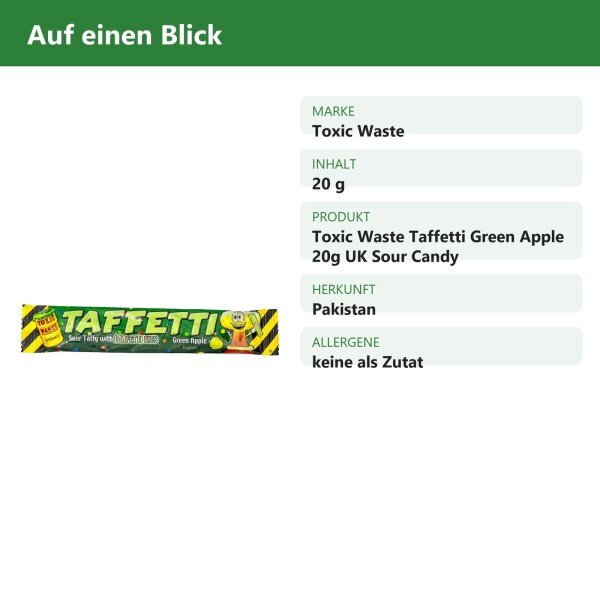 Toxic Waste Taffetti Green Apple 20g UK Sour Candy