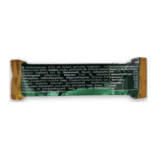 Orient Taste Dubai Style Creamy & Crunchy 35 g – Milchschokoladen-Riegel mit Pistaziencreme & Kadayif