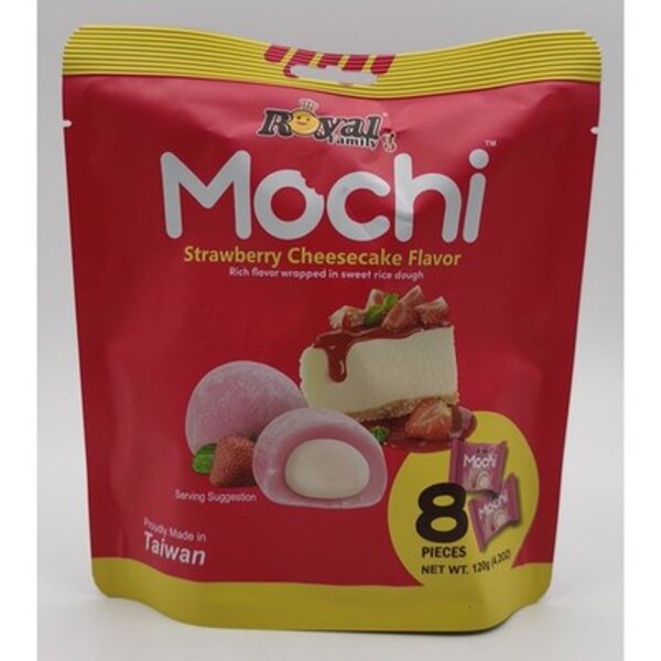 Royal Family Mochi Strawberry Cheesecake 120 g – 8 Reiskuchen mit Erdbeer-Käsekuchen-Füllung, Taiwan