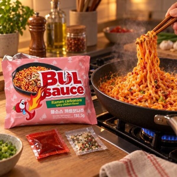 Bul Sauce Ramen Carbonara 135,5 g – scharfe koreanische Instant-Nudeln, Spicy Chicken Flavor