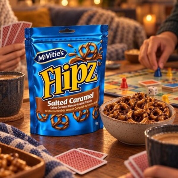 McVities Flipz Salted Caramel 90 g – Brezeln mit Salz-Karamell-Überzug und Schoko-Streifen