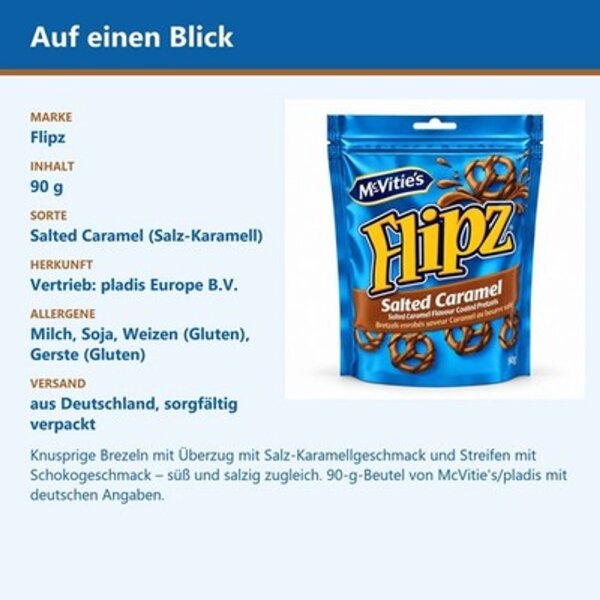 McVities Flipz Salted Caramel 90 g – Brezeln mit Salz-Karamell-Überzug und Schoko-Streifen