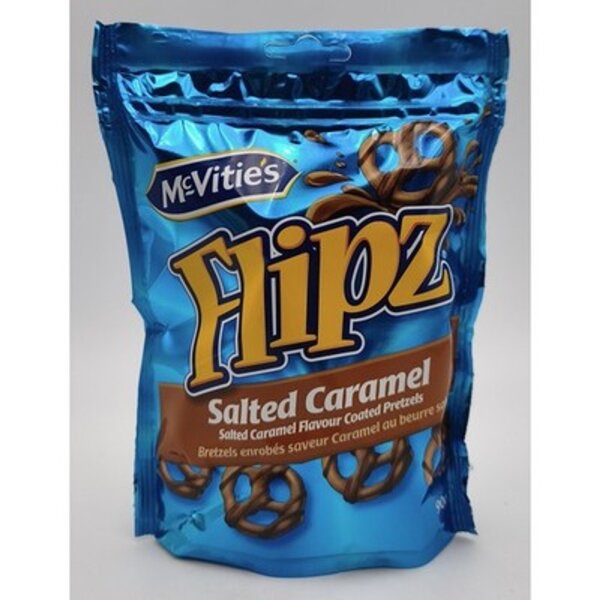 McVities Flipz Salted Caramel 90 g – Brezeln mit Salz-Karamell-Überzug und Schoko-Streifen