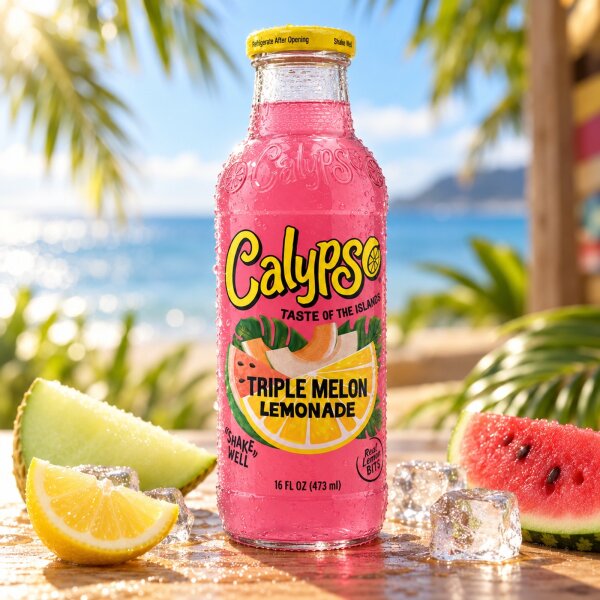 Calypso Triple Melon Lemonade 473 ml Glasflasche – Limonade mit Zitrone, Melone & Wassermelone