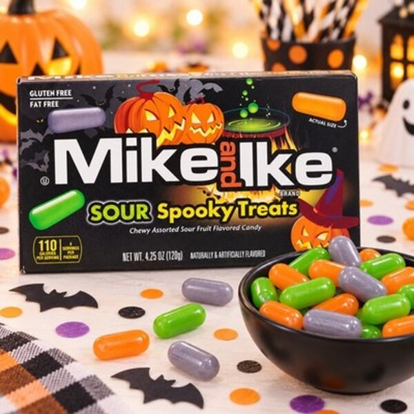 Mike and Ike Sour Spooky Treats 120 g – saure Halloween-Kaubonbons Traube, Orange & Wassermelone