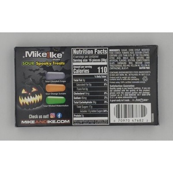 Mike and Ike Sour Spooky Treats 120 g – saure Halloween-Kaubonbons Traube, Orange & Wassermelone