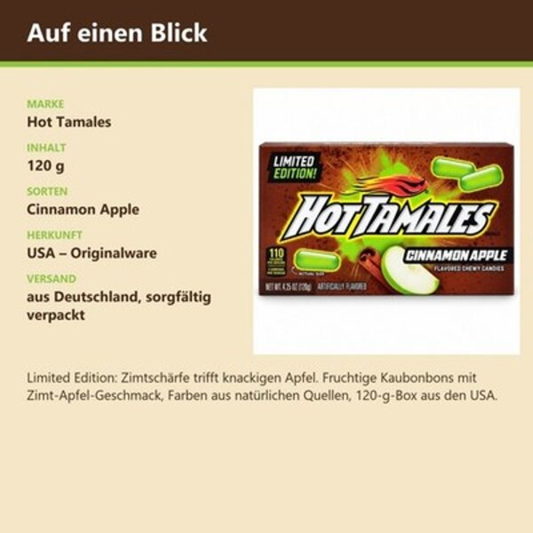 Hot Tamales Cinnamon Apple 120 g – Kaubonbons Zimt & Apfel, Limited Edition USA