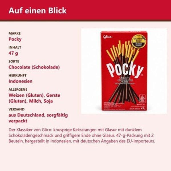 Glico Pocky Chocolate 47 g – Keksstangen mit Schokoladenglasur, Indonesien