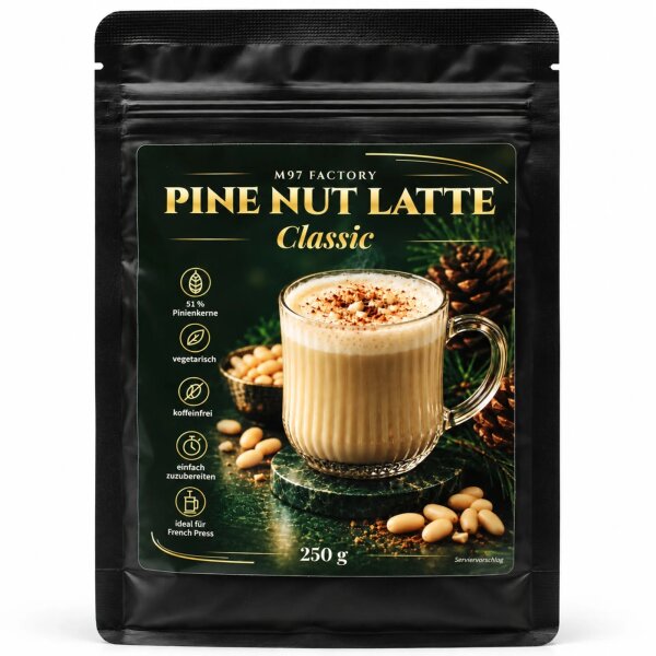 M97 Factory Pine Nut Latte Classic 250 g – Pinienkern-Latte Getränkepulver mit 51 % Pinienkernen, koffeinfrei
