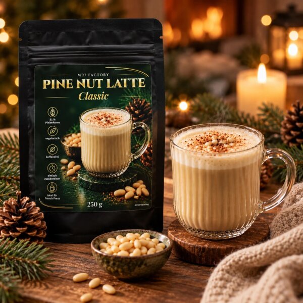 M97 Factory Pine Nut Latte Classic 250 g – Pinienkern-Latte Getränkepulver mit 51 % Pinienkernen, koffeinfrei