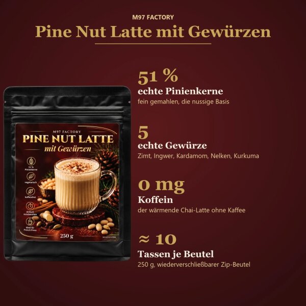 M97 Factory Pine Nut Latte mit Gewürzen 250 g – Pinienkern-Latte mit Zimt, Ingwer, Kardamom, Nelken & Kurkuma