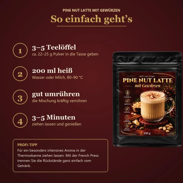 M97 Factory Pine Nut Latte mit Gewürzen 250 g – Pinienkern-Latte mit Zimt, Ingwer, Kardamom, Nelken & Kurkuma