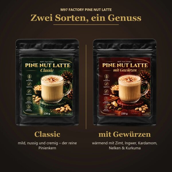 M97 Factory Pine Nut Latte mit Gewürzen 250 g – Pinienkern-Latte mit Zimt, Ingwer, Kardamom, Nelken & Kurkuma
